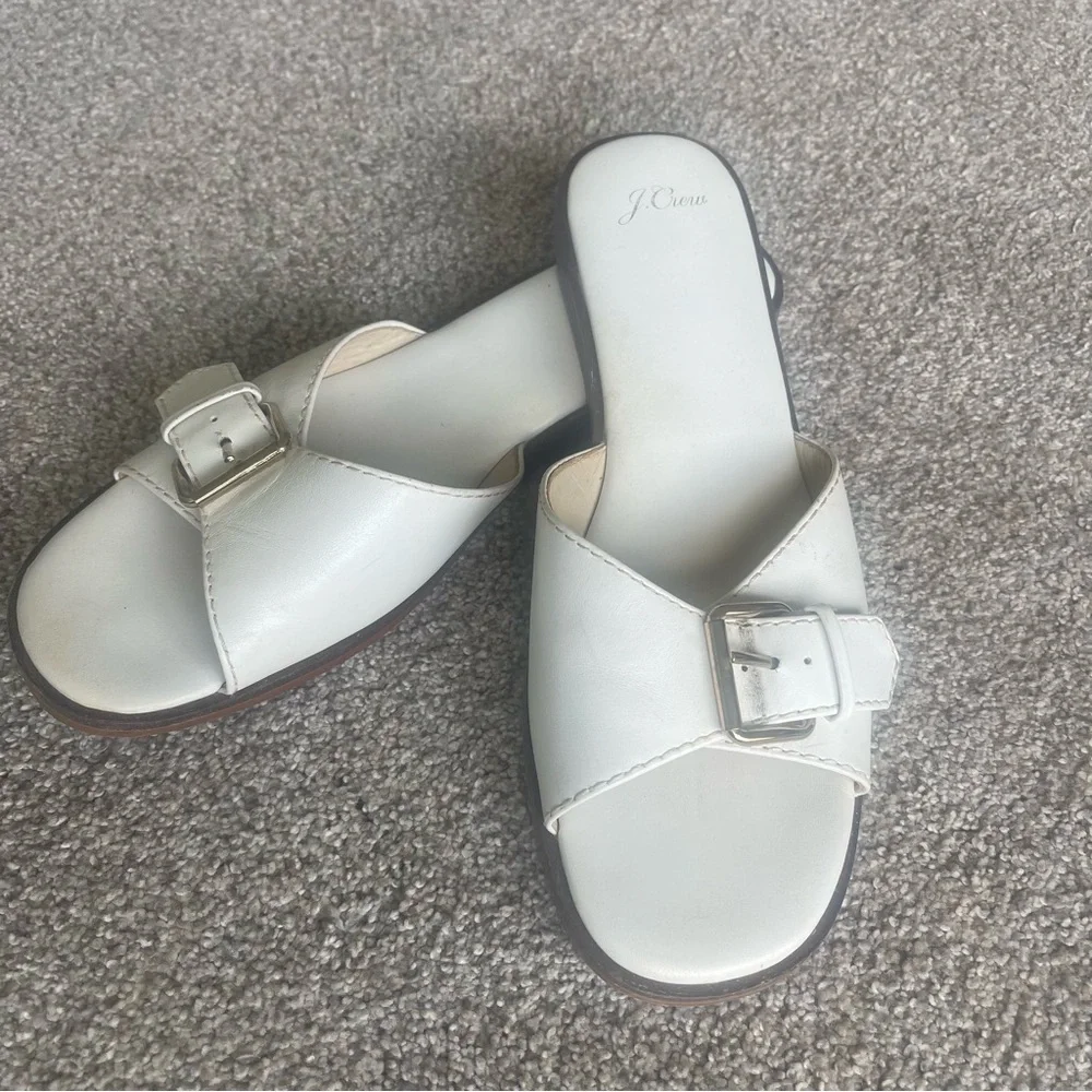 J. Crew Gretchen Buckle Slide Sandals 9.5 White Vachetta Leather Slip On - Picture 4 of 8